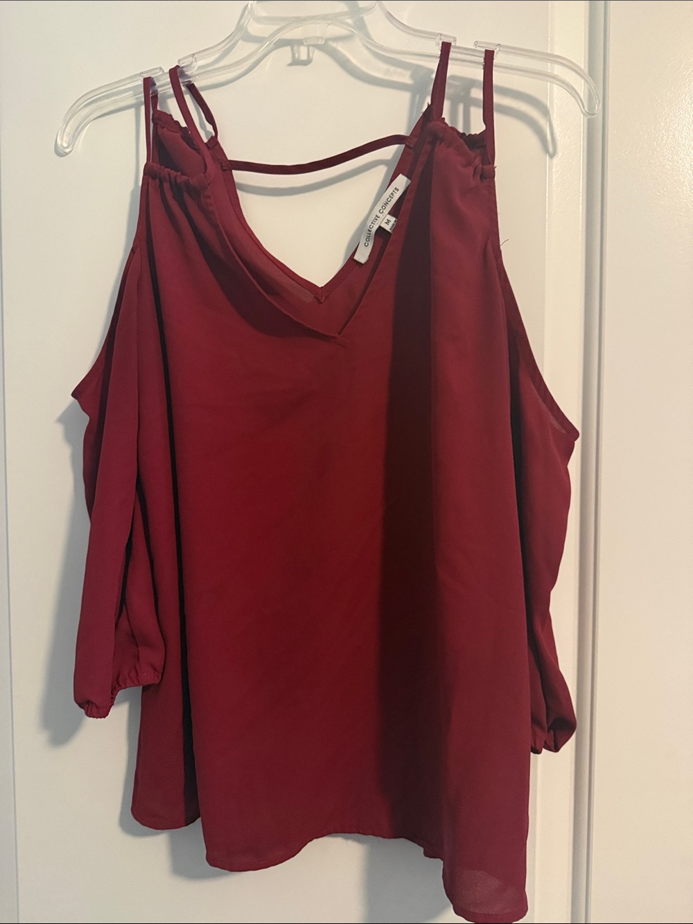 Collective Concepts Burgundy Open Shoulder Blouse Quarter Sleeve Boho